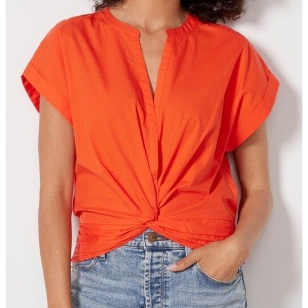 Evereve Sadie Twist Poplin Top Orange Women’s Medium